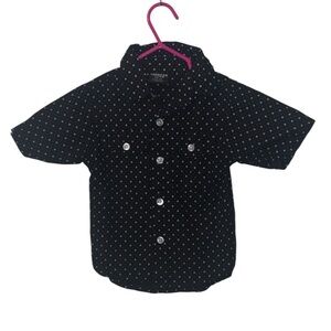 American Hawk Black Polka Dot Short Sleeve Button Down Shirt Double Pockets